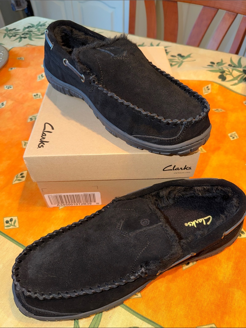 Clarks Men’s Black Suede Slip-On Moccasin Loafers